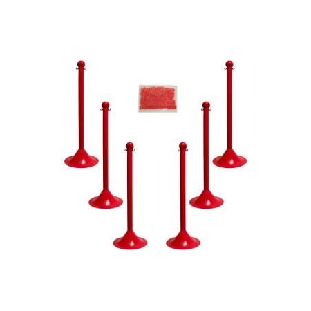 Global Equipment Mr. Chain Light Duty Plastic Stanchion Kit With 2"x50'L Chain, 41"H, Red, 6 Pack 71005-6